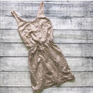 Gold sequined v-back dress, Express size XS.